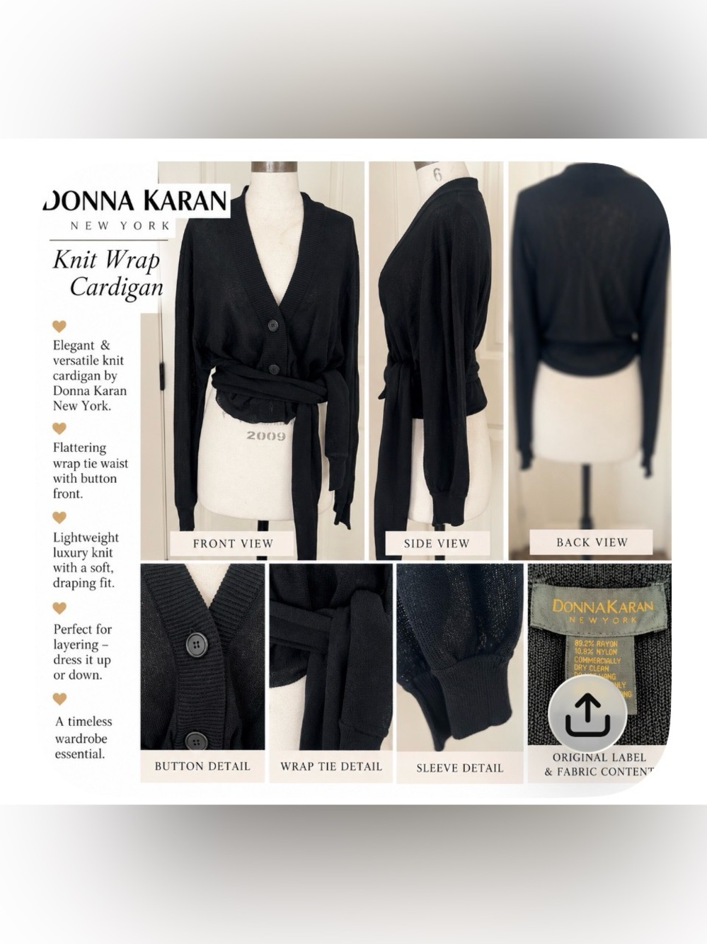 Donna Karan Black Knit Wrap Cardigan